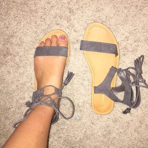 Grey-ish brown tie up sandals
